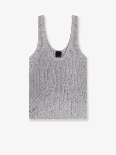 Pinko Noha Viscose And Metallized Fibre Tank Top In Gray