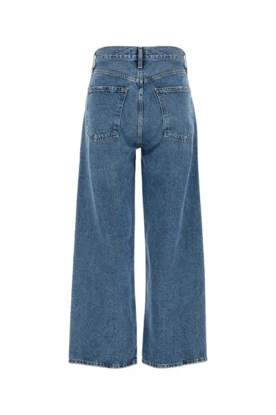 Agolde Light Blue Wide Jeans In Cotton Blend Denim Woman