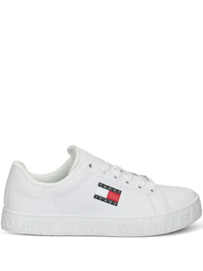 Tommy Jeans Logo-print Leather Sneakers In White