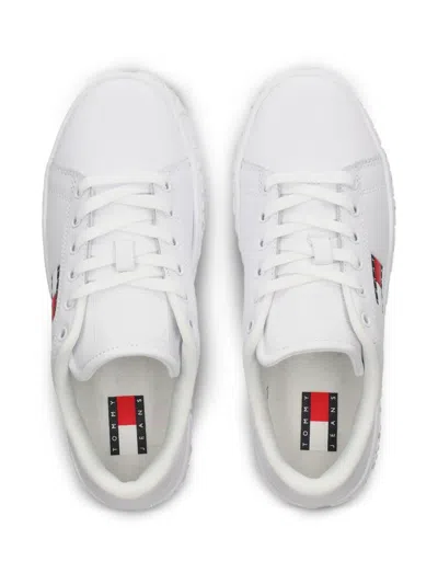 Tommy Jeans Logo-print Leather Sneakers In White