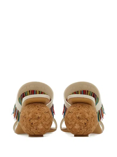 Ferragamo Unique Mules With Colorful Fringe Detail In White