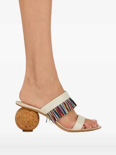 Ferragamo Unique Mules With Colorful Fringe Detail In White