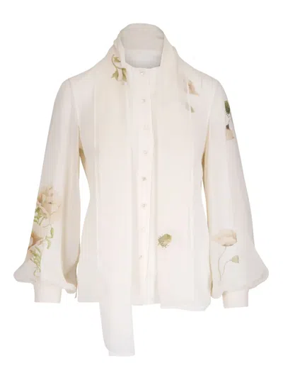 Akris Floral-print Georgette Scarf Blouse