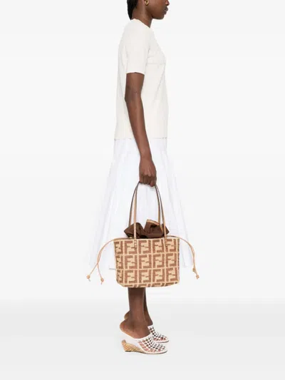 Fendi Women Roll Small Straw Tote In Multi