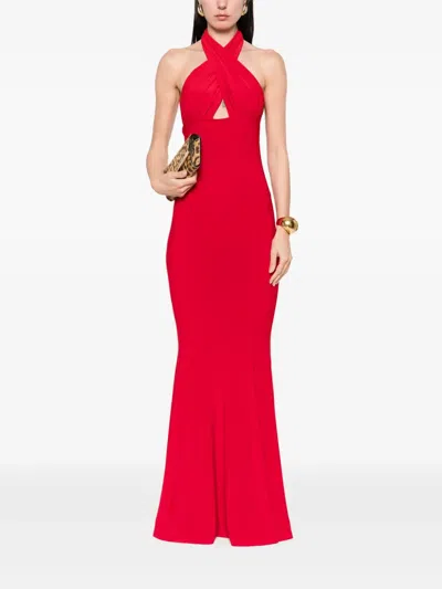 Norma Kamali Cross Halter Fishtail Dress In Red