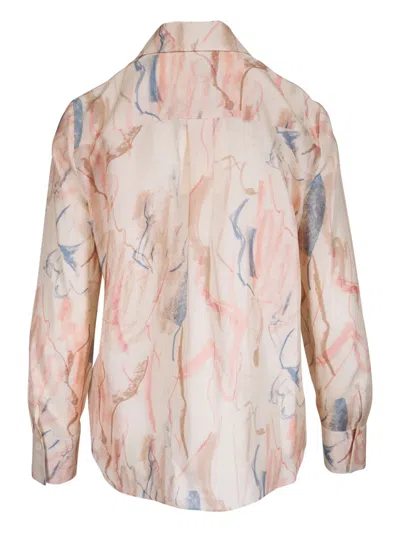 Lafayette 148 Gesture Print Silk Twill Button Blouse In Raffia Multi