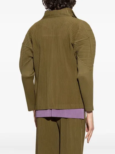 Issey Miyake Olive Green Zip-up Jacket With Ribbed Texture In Green