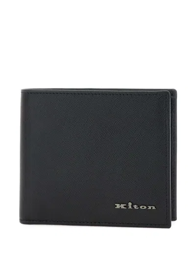 Kiton Saffiano Leather Bi-fold Wallet In Black