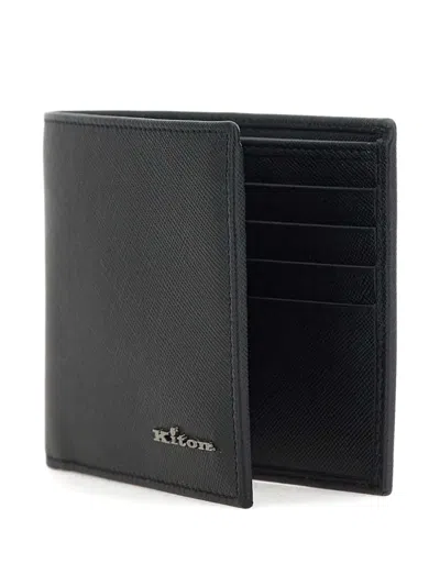 Kiton Saffiano Leather Bi-fold Wallet In Black