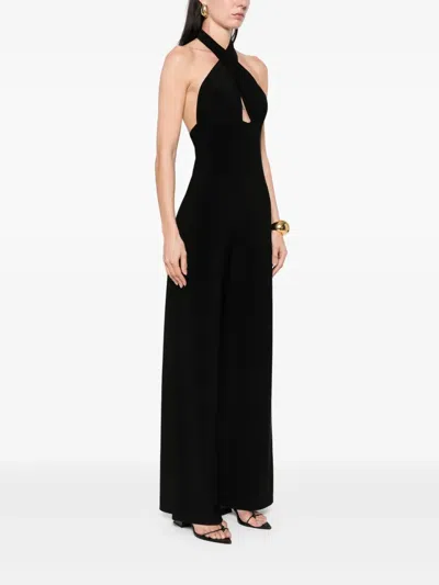 Norma Kamali Cross Halter Straight Leg Jumpsuit