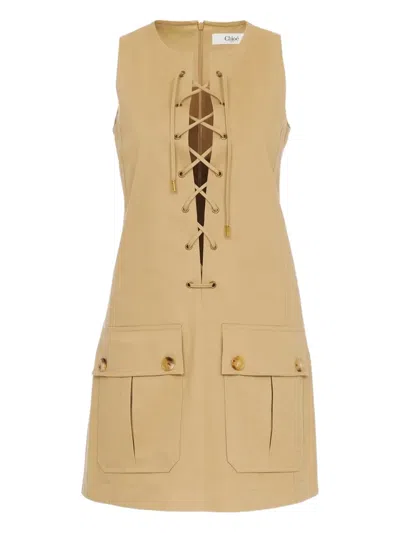 Chloé Satin Cotton Dress With Button And Slit
