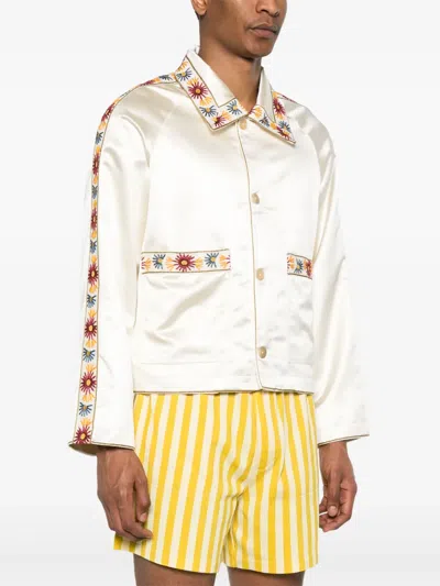 Bode Candyfloss Embroidered Voile-trimmed Satin Track Jacket