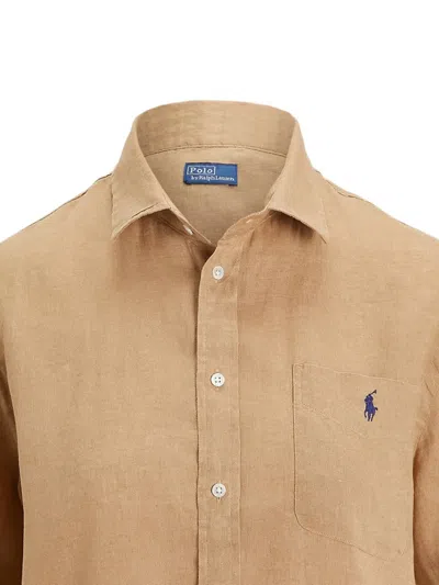 Polo Ralph Lauren Womens Camel Logo-embroidered Short-sleeve Linen Shirt Xl