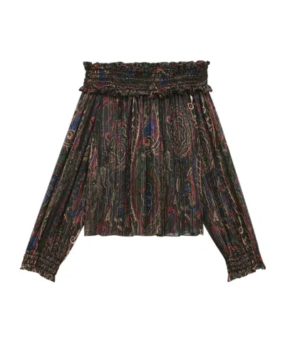 Saint Laurent Smocked Blouse In Lurex Paisley Silk