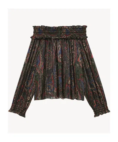 Saint Laurent Smocked Blouse In Lurex Paisley Silk
