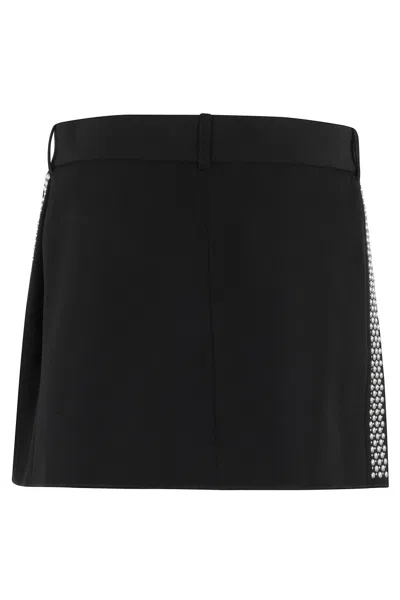 Rabanne Womens Stud-embellished Pleated Wool Mini Skirt Black