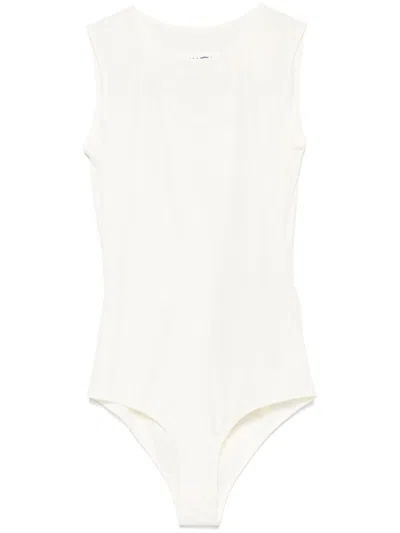 Mm6 Maison Margiela Mm6 By Maison Margiela Ecru Sleeveless Stretch Bodysuit With Crew Neck