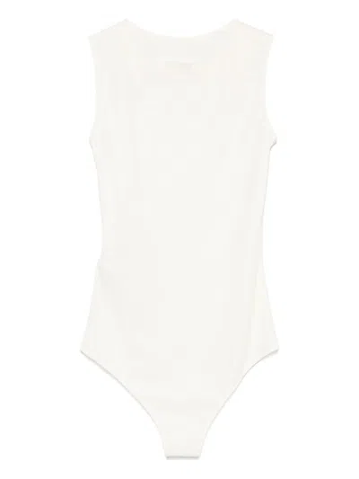 Mm6 Maison Margiela Mm6 By Maison Margiela Ecru Sleeveless Stretch Bodysuit With Crew Neck