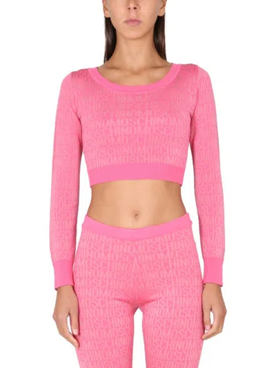 Moschino Cropped Pullover With Allover Logo Pattern