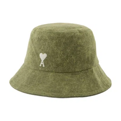 Ami Alexandre Mattiussi Ami Adc Embroidery Bucket Hat - Cotton - Khaki