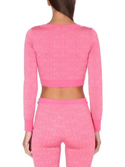 Moschino Cropped Pullover With Allover Logo Pattern