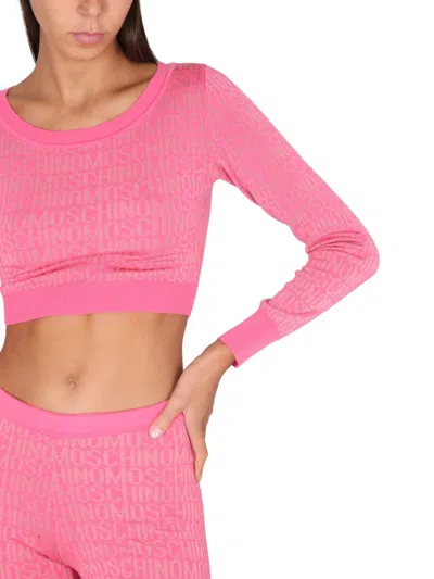 Moschino Cropped Pullover With Allover Logo Pattern