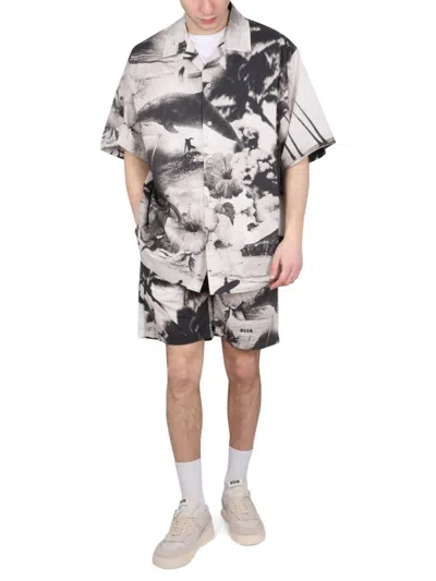 Msgm Bermuda Shorts With Abstract Print And Elastic Waistband