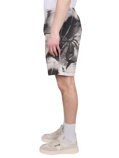Msgm Bermuda Shorts With Abstract Print And Elastic Waistband