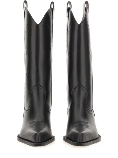 Off-white For Walking Leather Western Boots With Embroideries