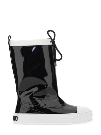 Moschino Glossy High-shaft Boots With Contrasting Sole