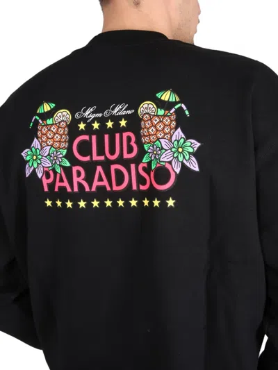 Msgm Black Sweatshirt With Front And Back Logo Print