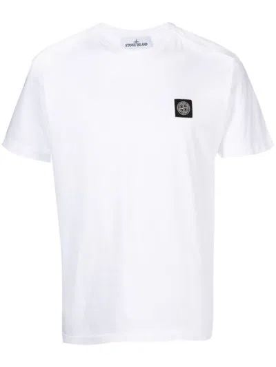 Shop Stone Island Slim Fit White T-shirt With Logo Patch