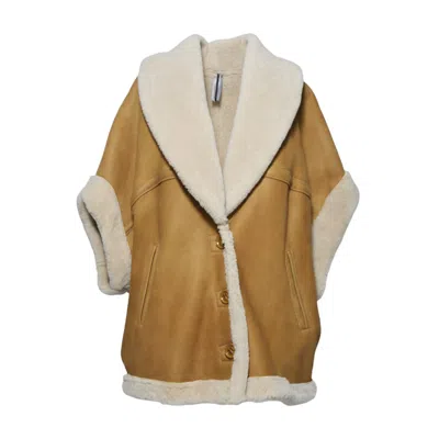 Dfour Camel Suede Shearling Jacket With Sheepskin Lining  In Brown