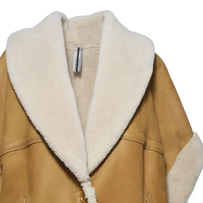 Dfour Camel Suede Shearling Jacket With Sheepskin Lining  In Brown