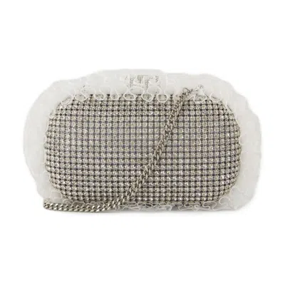 Shop Self-portrait Crystal Lace Detail Clutch - Synthetic - Silver