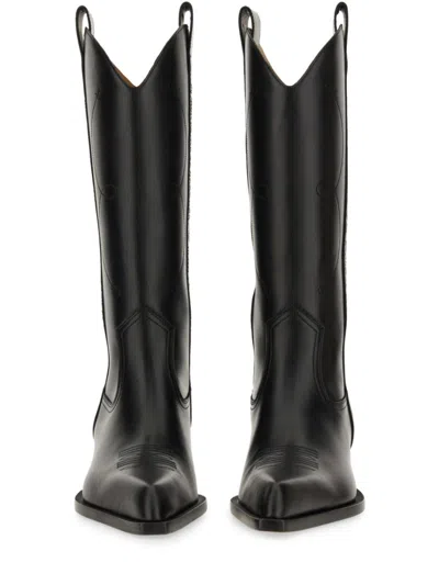Off-white For Walking Leather Western Boots With Embroideries
