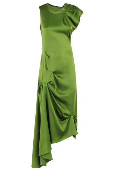 Victoria Beckham Draped Sleeveless Midi Dress With Asymmetric Detailing