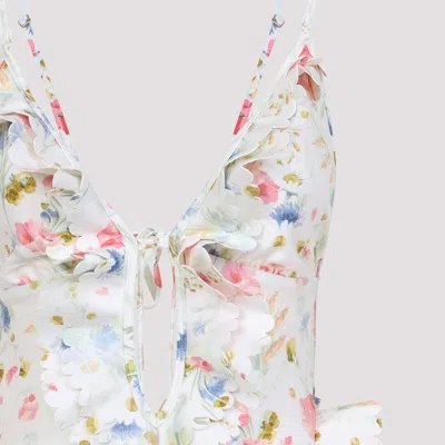 Zimmermann Multicolour Floral Swimsuit With Ruffled Edges And Adjustable Ties In Multi