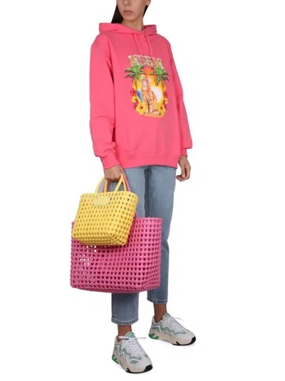 Msgm Vibrant Sweatshirt With Drawstring Hood And Playful Graphic In Pink