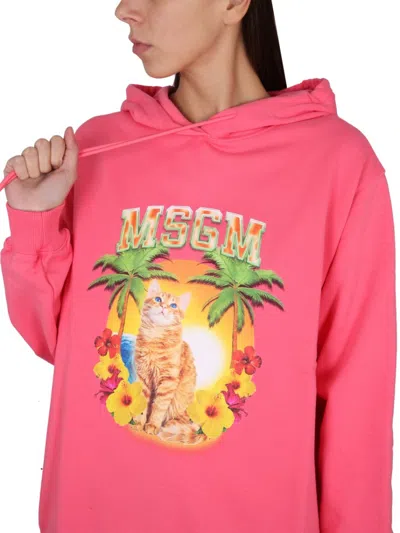 Msgm Vibrant Sweatshirt With Drawstring Hood And Playful Graphic In Pink