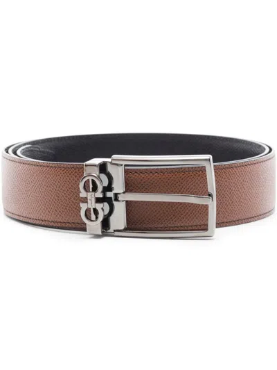 Ferragamo Leather Belt With Reversible Metal Hardware