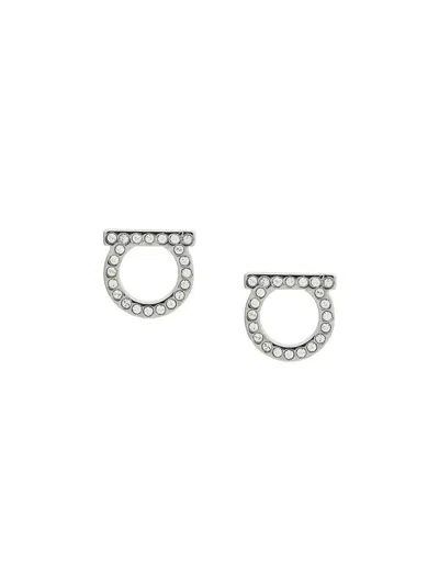 Ferragamo Silver Earrings With Rhinestone Embellishment