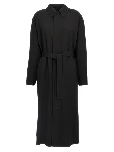 Shop Lemaire Black Wool Trench Coat