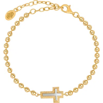 Karma And Luck Sparkling Soul Mother Of Pearl Cross Bracelet
