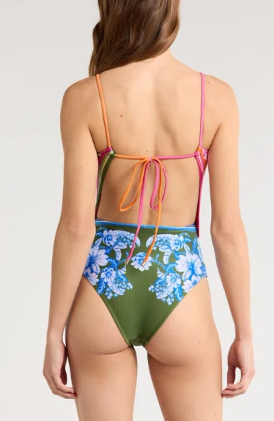 Farm Rio Floral Elegance Mixed Scarves Cutout One-piece Swimsuit
