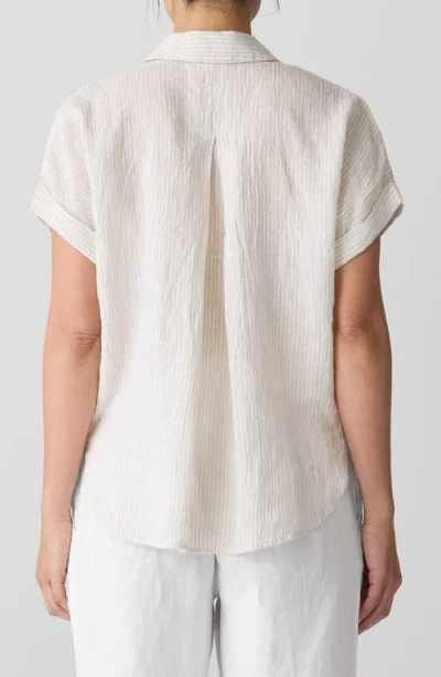 Eileen Fisher Notched Collar Organic Linen Top In Gray
