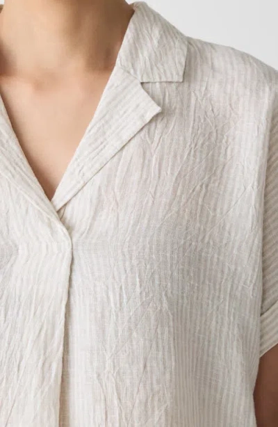 Eileen Fisher Notched Collar Organic Linen Top In Gray