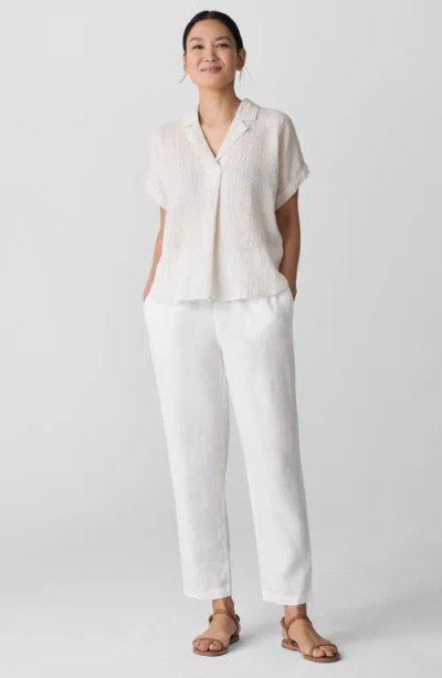 Eileen Fisher Notched Collar Organic Linen Top In Gray