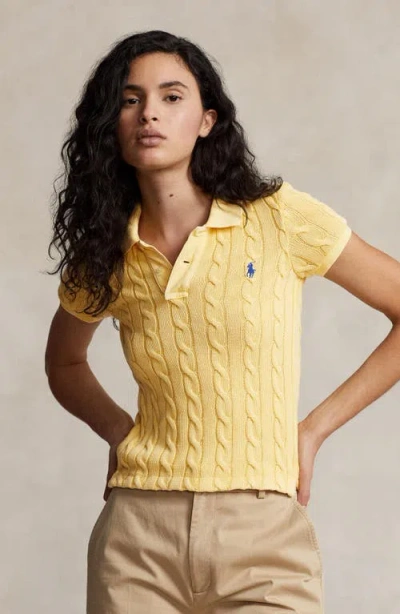 Polo Ralph Lauren Yellow Polo Pony Short Sleeve Shirt In Cotton Woman
