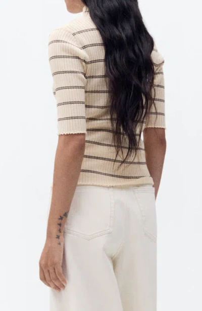Mango Stripe Mock Neck Rib Sweater